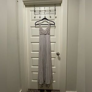 Gray Backless Maxi Dress with Stitching